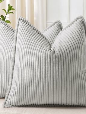Plush Ribbed Decorative Pillow Covers- Light Gray 16 X 16